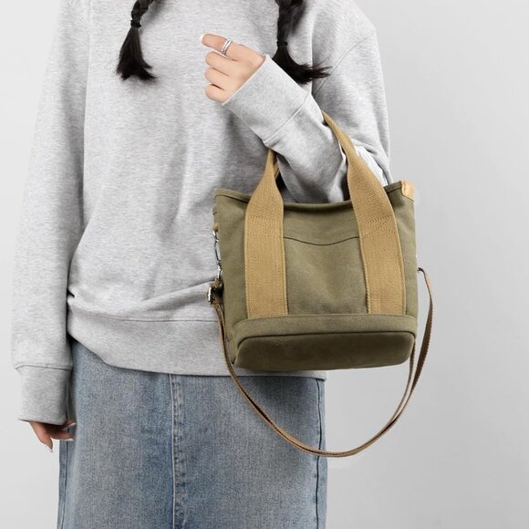 Small Tote Bag with Zipper Tote Bag for Women Canvas Crossbody Bag Shoulder Bag - Picture 9 of 9